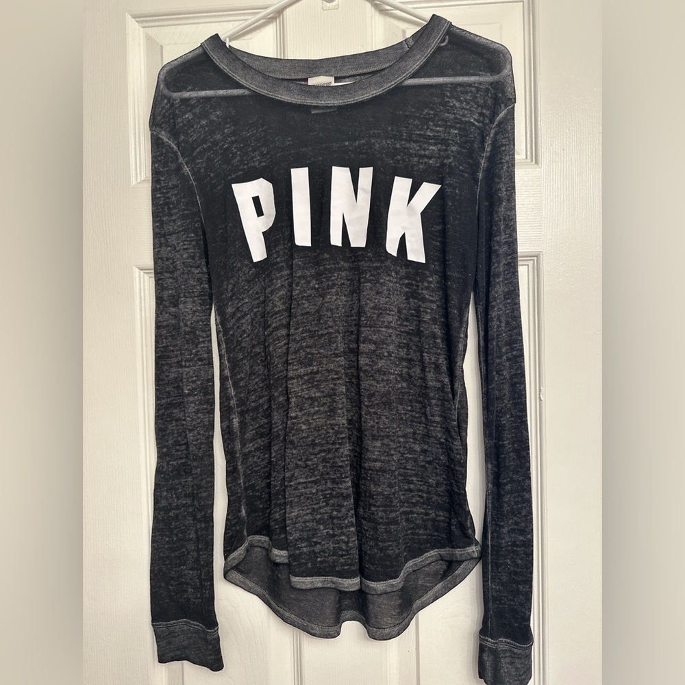 PINK Victoria's Secret Black and White Sweatshirt with Bold Branding - Picture 1 of 8